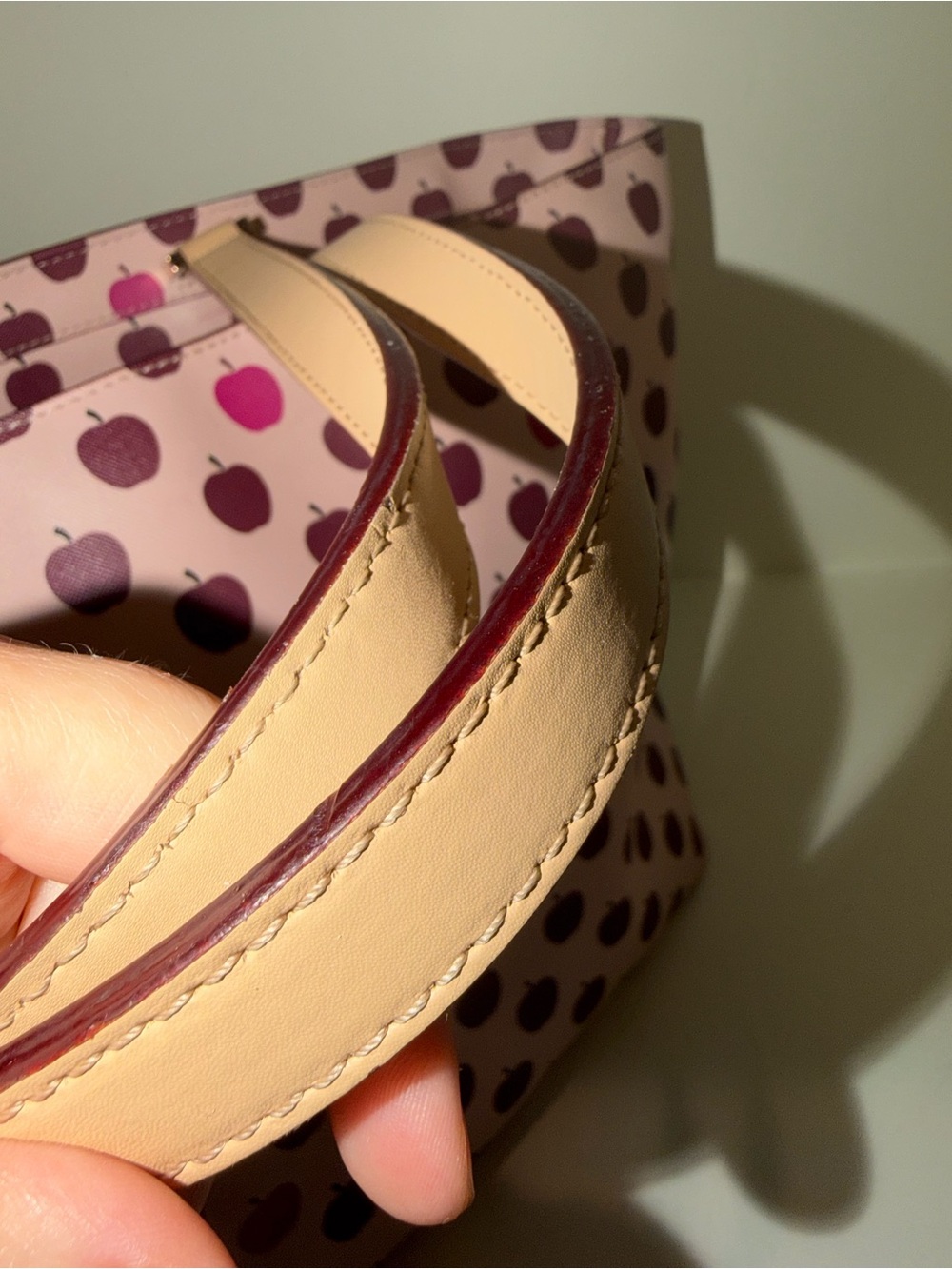 kate spade Pink Apple Print Tote with Tan Handles - Picture 7 of 9